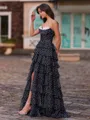 Glamorous A-Line Sweetheart Cascading Ruffles Floor-Length Corset Prom Dress