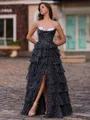 Glamorous A-Line Sweetheart Cascading Ruffles Floor-Length Corset Prom Dress