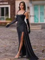 Hermosos Sheath Straps Beading Floor-Length Jersey Corset Prom Dress