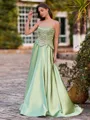 Perfect A-Line Straight Sequin Floor-Length Silk Like Satin Corset Prom Dress