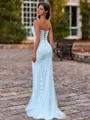 Trendy Sheath Straight Appliques Lace Sweep Train Tulle Corset Prom Dress
