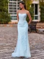 Trendy Sheath Straight Appliques Lace Sweep Train Tulle Corset Prom Dress