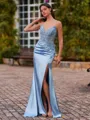 Glam Sheath V-Neck Appliques Lace Sweep Train Silk Like Satin Corset Prom Dress