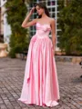 Unique A-Line Straight Rhinestone Sweep Train Silk Like Satin Corset Prom Dress