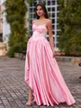 Unique A-Line Straight Rhinestone Sweep Train Silk Like Satin Corset Prom Dress