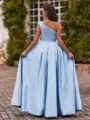 Pretty A-Line One-Shoulder Beading Floor-Length Charmeuse Corset Prom Dress