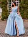 Pretty A-Line One-Shoulder Beading Floor-Length Charmeuse Corset Prom Dress
