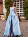 Pretty A-Line One-Shoulder Beading Floor-Length Charmeuse Corset Prom Dress