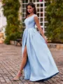 Pretty A-Line One-Shoulder Beading Floor-Length Charmeuse Corset Prom Dress