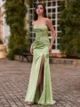 Hot Sheath V-Neck Appliques Lace Sweep Train Silk Like Satin Corset Prom Dress
