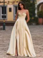Opulent A-Line Sweetheart Sequin Floor-Length Satin Corset Prom Dress