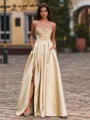 Opulent A-Line Sweetheart Sequin Floor-Length Satin Corset Prom Dress