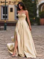 Opulent A-Line Sweetheart Sequin Floor-Length Satin Corset Prom Dress