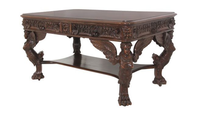 R.J. Horner Winged Maiden Mahogany Partners Desk