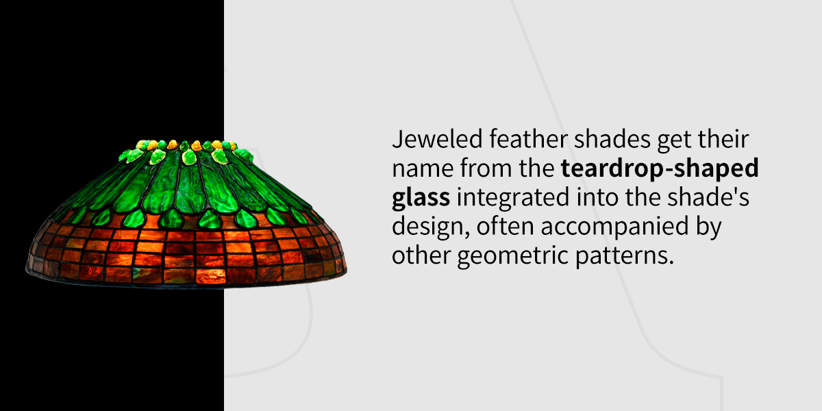 Tiffany Studios Lamp with jeweled feather teardrop shaped lamp shade