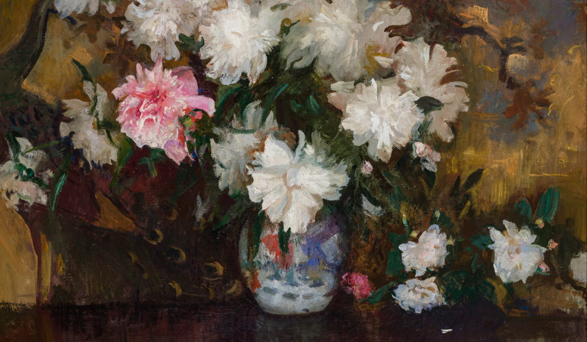 oil painting by Edmund Charles Tarbell titled Peonies