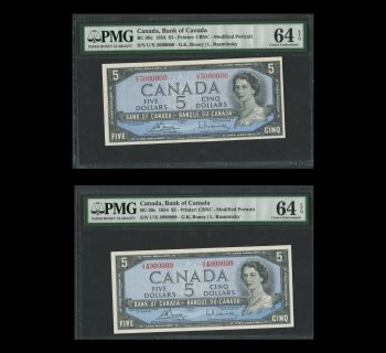 Bank of Canada Consecutive 1954 $5 Notes UNC 64