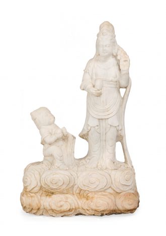A Chinese Carved White Marble Statue, Price Realized $