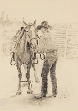 Lot 28 : First Saddle, 1979, Bill Owen (1942-2013) Graphite on paper under glass $2,000-3,000 Sold $10,000