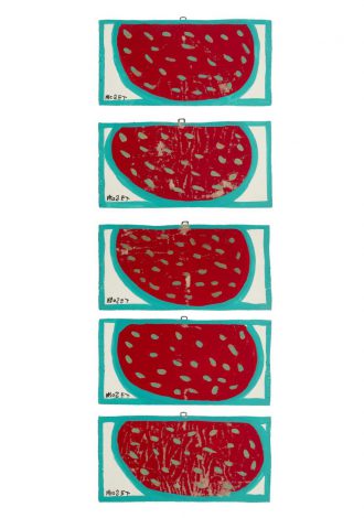 Lot 4218: Watermelons, Mose Ernest Tolliver (1920/25-2006) Oil on board $600 - $800 Sold $1,375.00