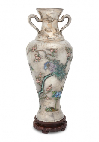 Lot 1056: A large Chinese silver and cloisonné enamel vase, Wang Hing, $10,000-15,000 Sold: $50,000