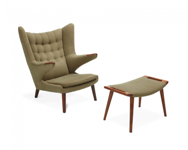 Lot 2012: Hans Jorgensen Wegner Papa Bear Chair and Ottoman $6,000-8,000 Sold: $12,500