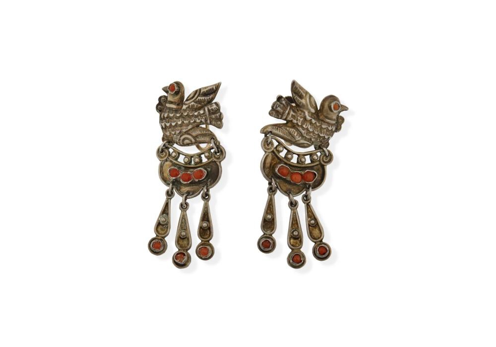 A Pair of Matl Silver and Coral Dove Earrings $200-$300 Sold: $2,125