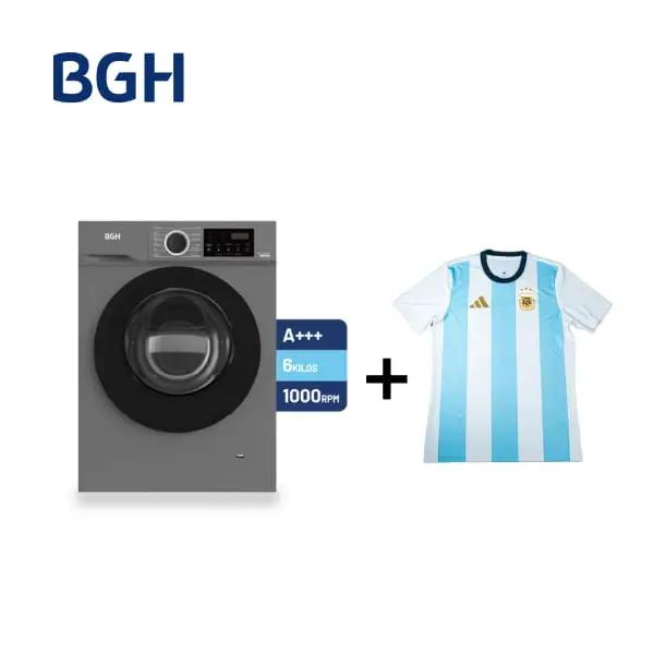 Combo Lavarropas Inverter Carga Frontal Silver 6Kg + Camiseta Adidas Talle M