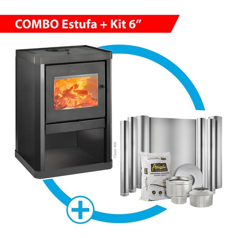 Estufa a leña 9000 Kcal/h Classic 400 plus gris charcoal Amesti
