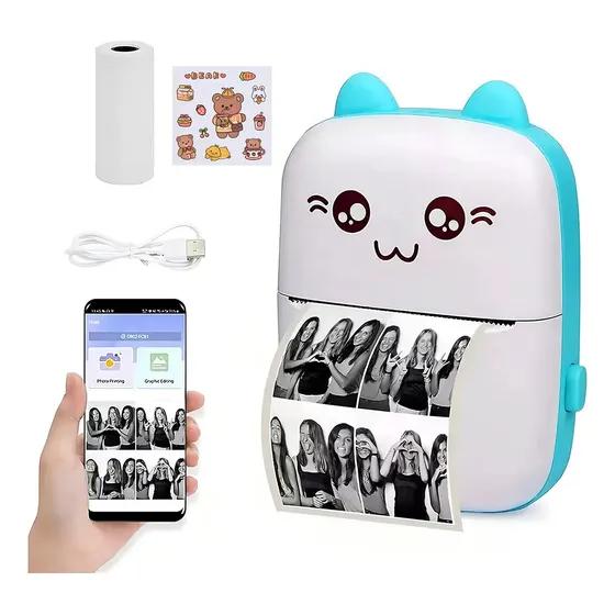 Mini Impresora Portatil A01 SKI Sin Tinta Impresora Termica Adhesiva con 10 Rollos de Papel Bluetooth Inalambrico color azul