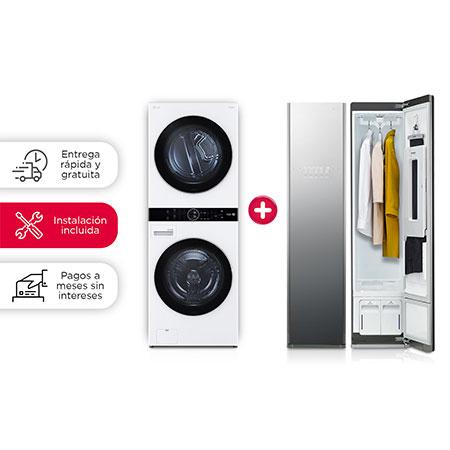 Combo: Torre de lavado LG WashTowerTM + Sistema de vapor LG Styler. La pureza y frescura del vapor con la eficiencia de la inteligencia artificial.
