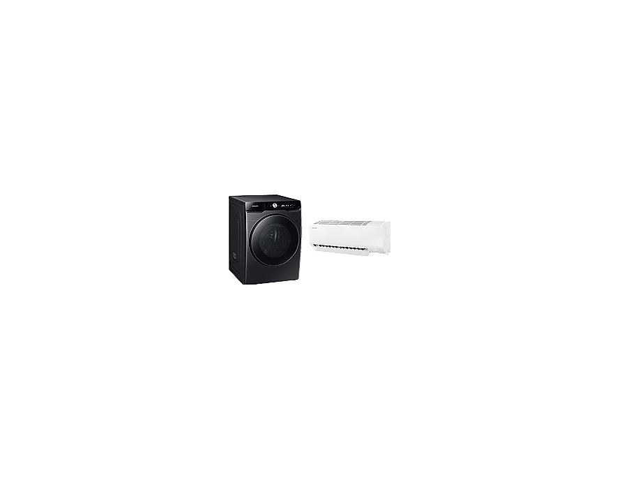 Lavasecadora 22 kg Carga Frontal con Digital Inverter color Negro + Aire Acondicionado Inverter Wind, 1 tonelada, solo frio, 220V, WiFi
