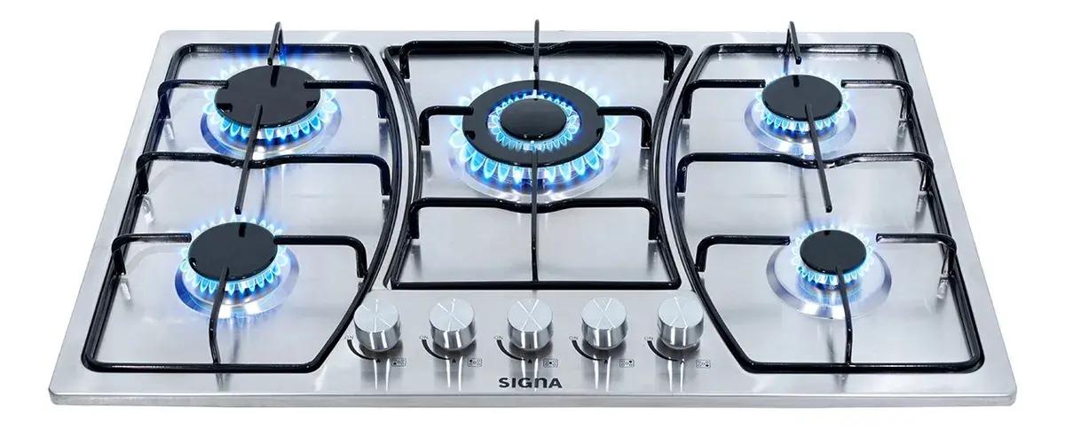 Parrilla Empotrable Estufa 5 Quemadores Gas Acero Inoxidable Plateado
