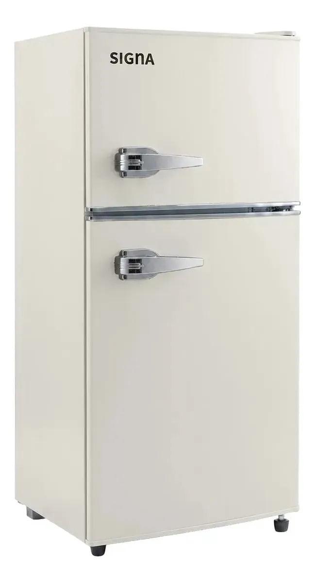 Refrigerador Retro 2 Puertas Frigobar 86 Litros Compacto Congela Estilo Vintage Color Beige