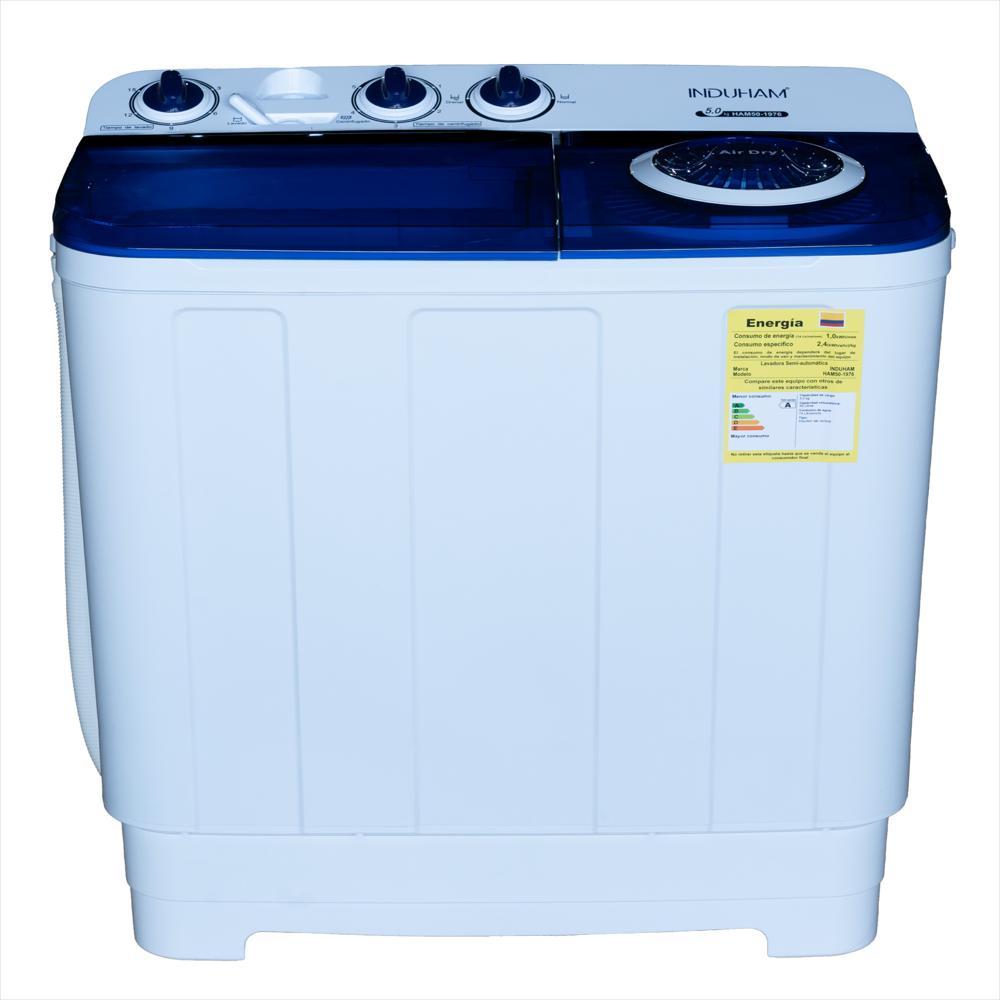 LAVADORA SEMIAUTOMATICA DOBLE TINA 5 KGS MARCA INDUHAM HAM50-1976 COLOR BLANCO 110V