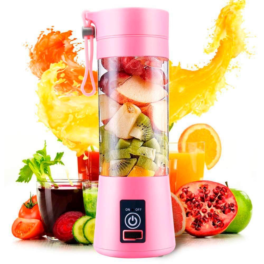 Mini Licuadora Personal Portatil USB 6 Aspas 380 ml ROSADO