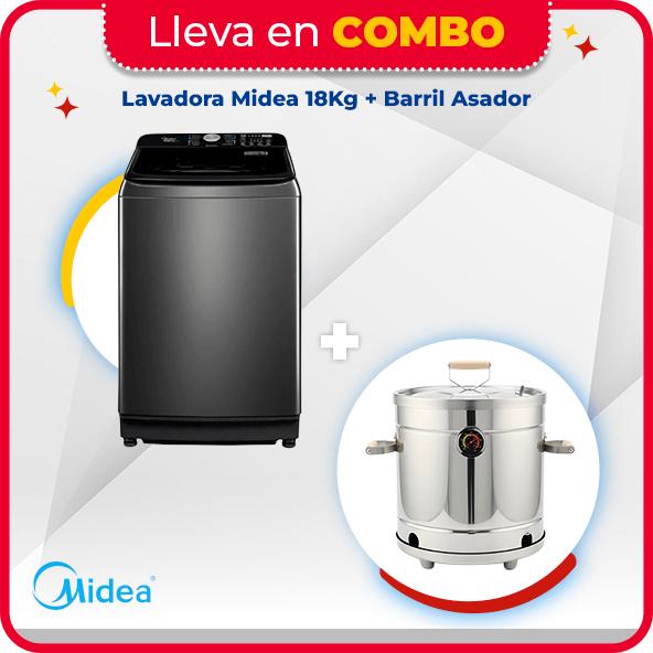 Lavadora Midea Carga Superior 18 Kg Wave Wash MA512W180T-CO Titanium + Barril Asador Grill Dey 30 cm