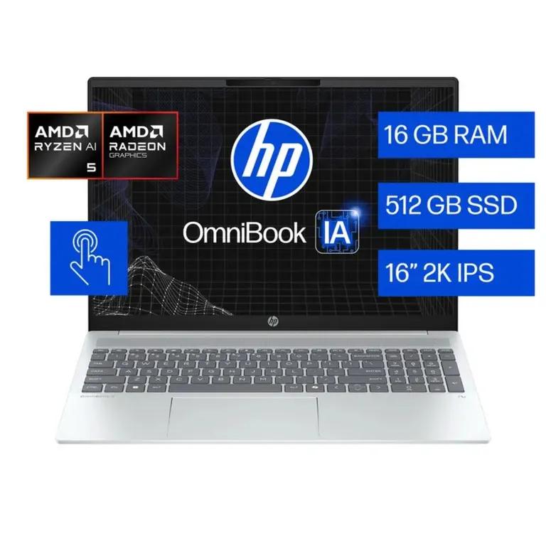 Laptop OmniBook 5 AI 16-ag1052la, AMD Ryzen AI 5, 16 GB RAM, 512 GB SSD, 16" Tactil 2K,