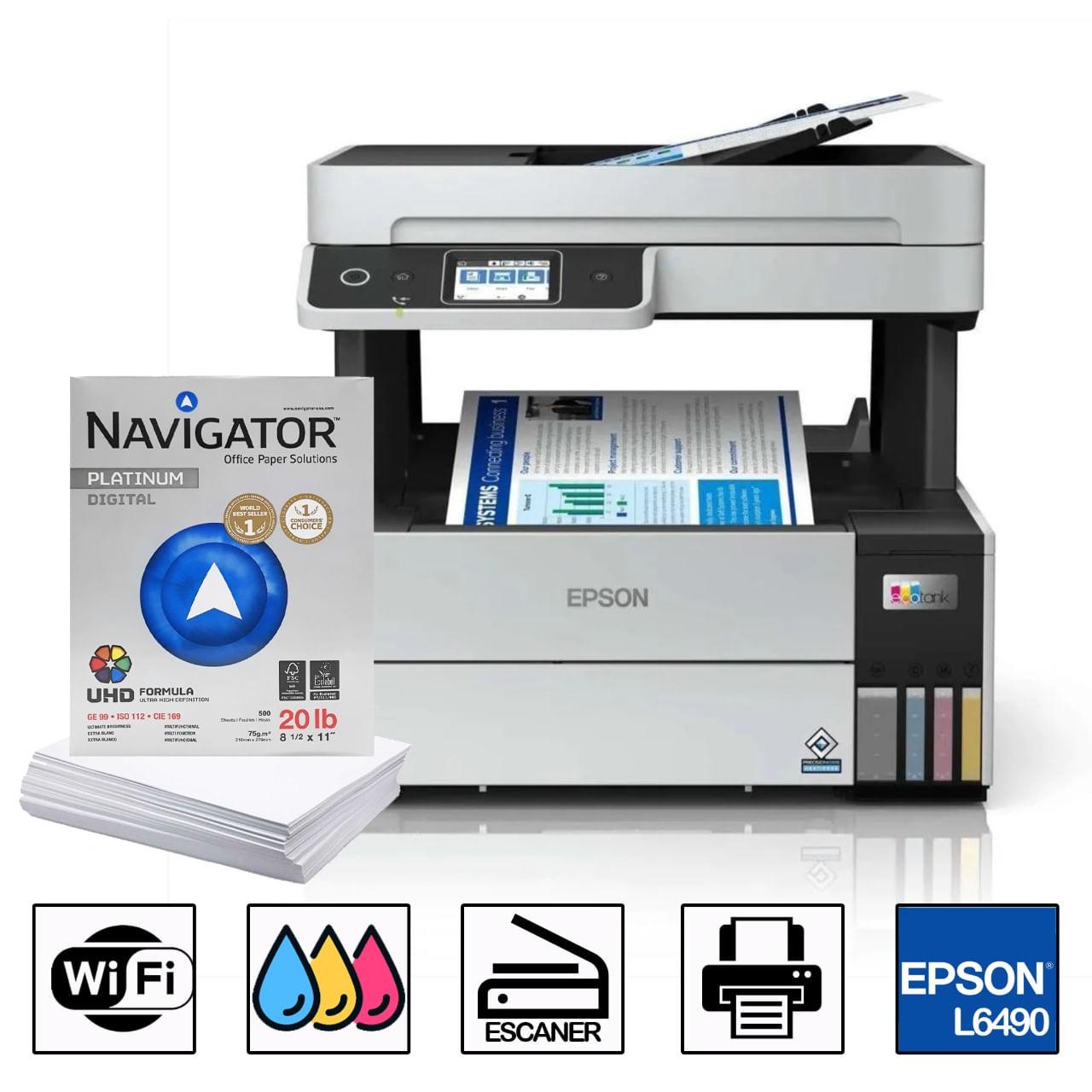 Impresora Multifuncional EPSON Ecotank L6490 WiFi Hg-Of - Blanco + Resma