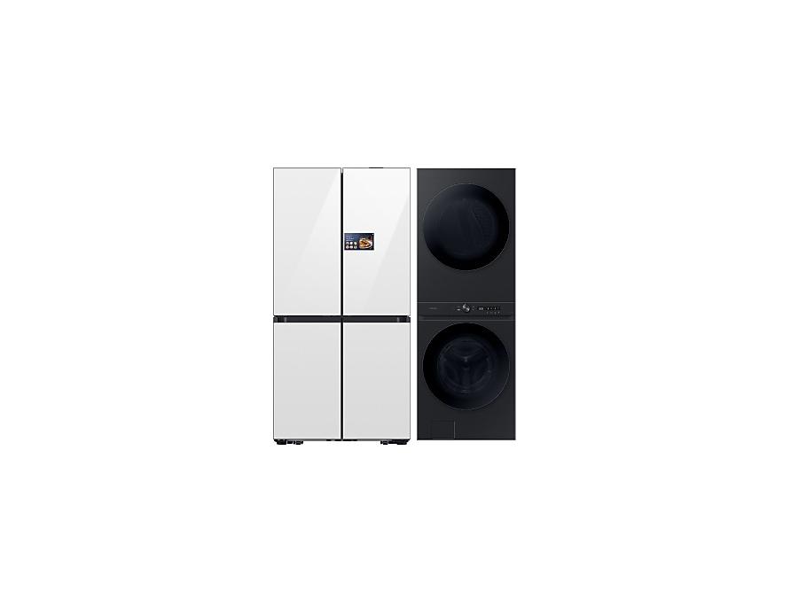 Bespoke AI 4-Door Nevecon Tipo Europeo Family Hub 658L + Torre de lavado Laundry HubTM AI OptiWashTM & AI Optimal Dry 22 Kg