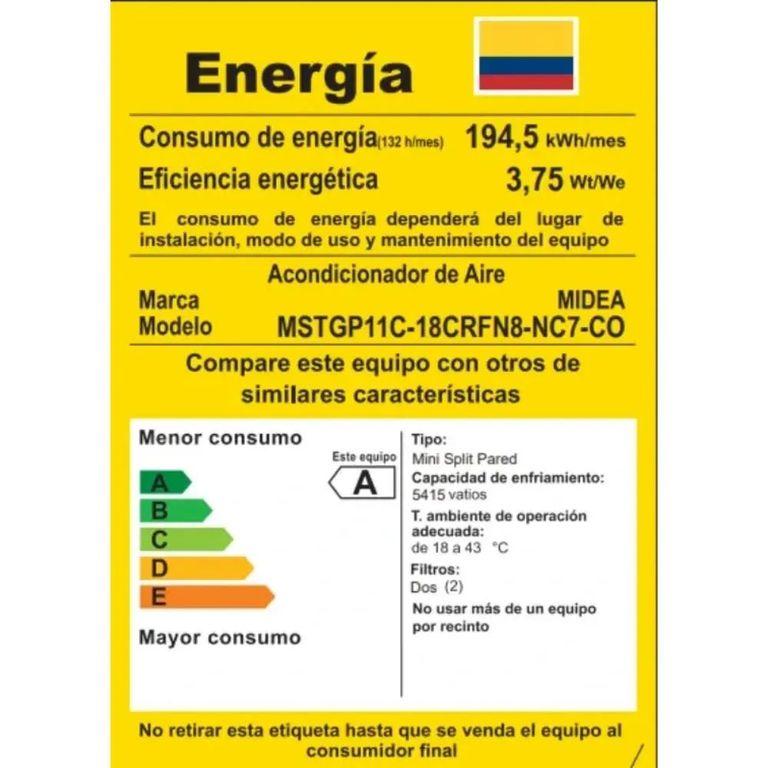 Aire Acondicionado Midea Mini split Ecomaster Pro 18000 BTU 220V R32 Clase A