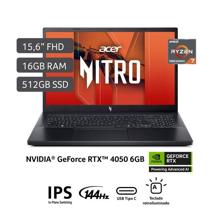 Laptop Acer Nitro V 15 15.6" AMD Ryzen 16GB 512GB NVIDIA GeForce RTX 4050