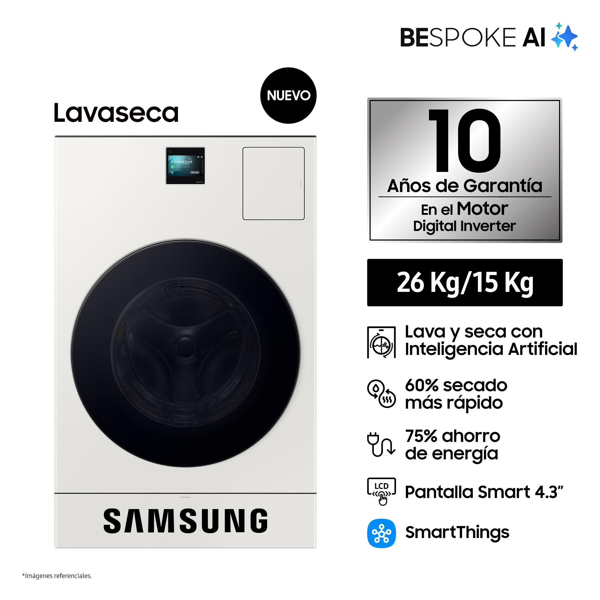 LAVASECA SAMSUNG 26KG 15KG AI WASH & DRY CARGA FRONTAL BESPOKE AI WD26FB8690BEPE