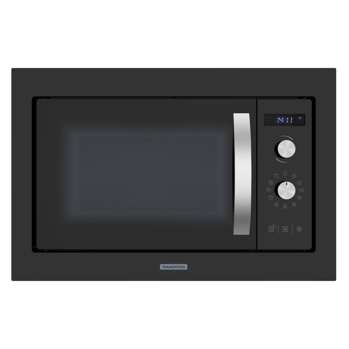 Microondas de empotrar Tramontina Glass Cook 60 25 L, en vidrio templado con acabado negro y 8 funciones