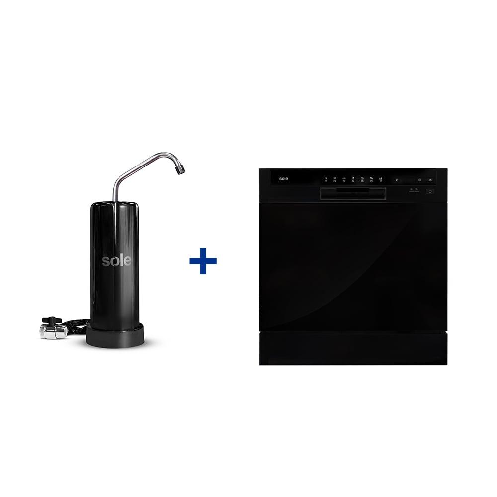 Combo Lavavajillas Sole 8 Sets y Purificador Prime 5 Años Negro