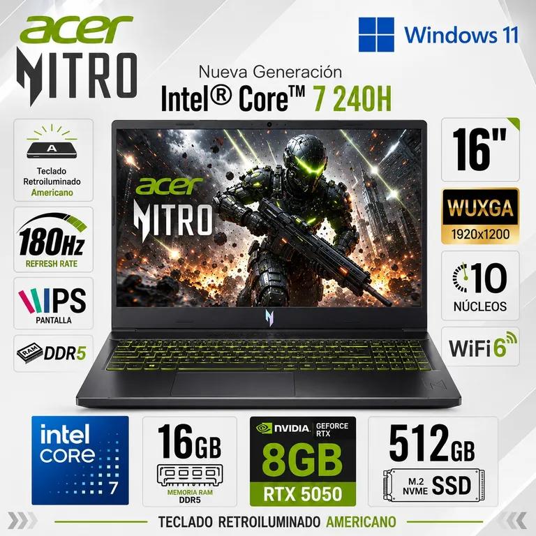 Laptop Acer Nitro Core 7 16GB 512GB RTX5050 16 Black V16 ANV16-72-789X