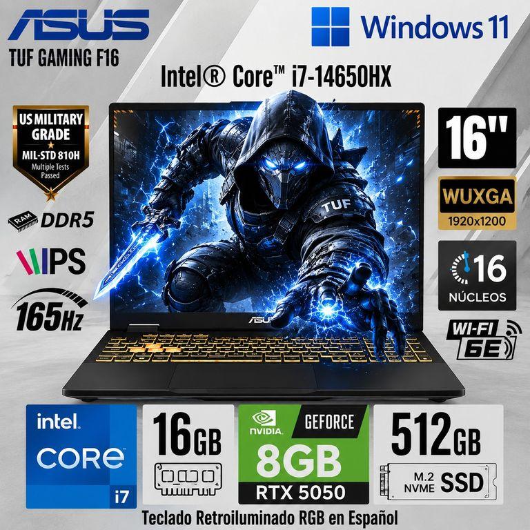 Laptop TUF Gaming F16 FX608JHR Intel Core i7-14650HX 16GB RAM 512GB SSD RTX 5050-8GB 16" WUXGA