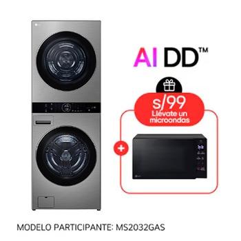 LG WashTowerTM de 25kg de Lavado 20kg de Secado - AI DDTM, ThinQTM con Motor Dual Inverter Heat Pump, Platinum Silver + Microondas LG NeoChefTM 20 L EasyCleanTM, Negro