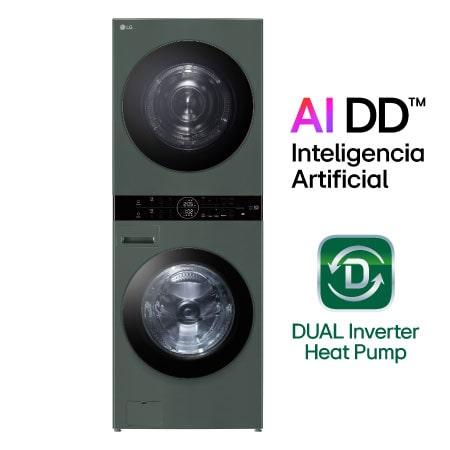 LG WashTowerTM de 25kg de Lavado 20kg de Secado - AI DDTM, ThinQTM con Motor Dual Inverter Heat Pump, Verde oscuro