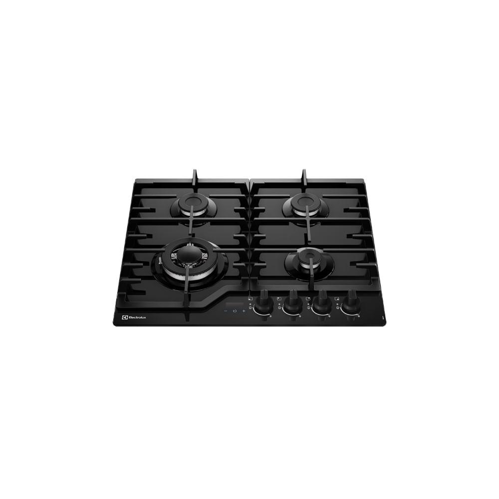 Encimera a gas Electrolux KE4CT, 4 hornillas 60 cm, vidrio templado, triple llama, 7800 W, negro